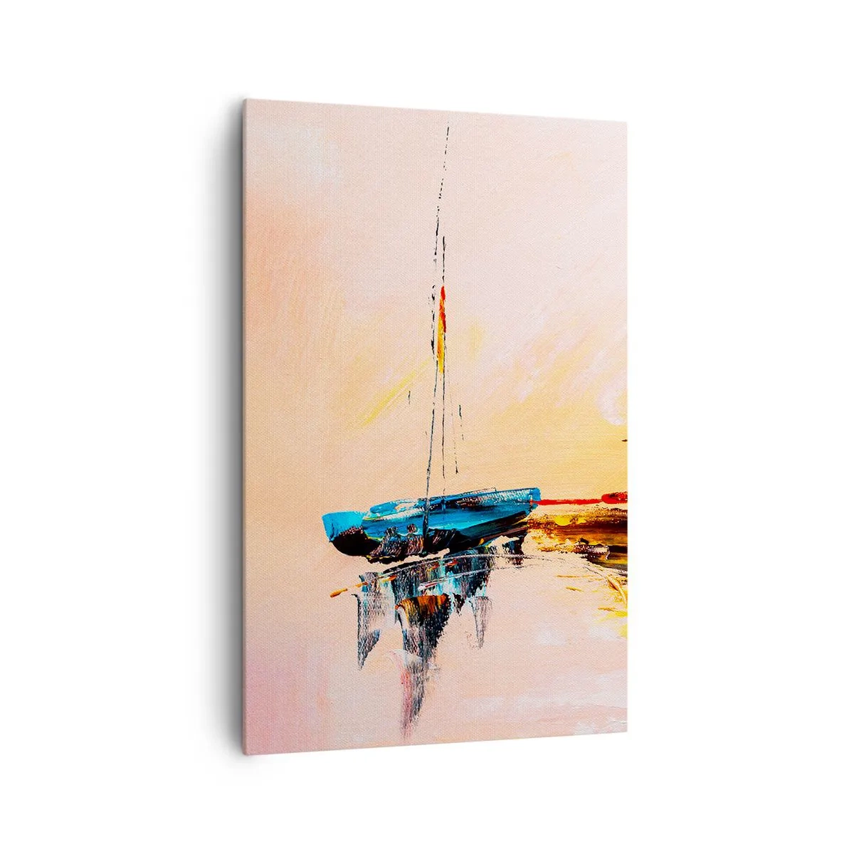 Bild auf Leinwand - Leinwandbild - Bunte Boote auf ruhigem Wasser bei Sonnenuntergang - 80x120cm - Abend im Yachthafen - Moderne Wanddekoration für Wohnzimmer und Schlafzimmer ARTTOR
