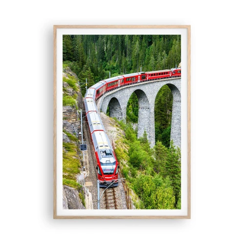 Poster in einem Rahmen aus heller Eiche - Eisenbahn für Bergblick - 70x100 cm