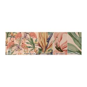 Fototapeten Muster Premium Sand - Rosa Ballett in Blumen - Vogel, Flamingo, Dschungel - 100x30 cm