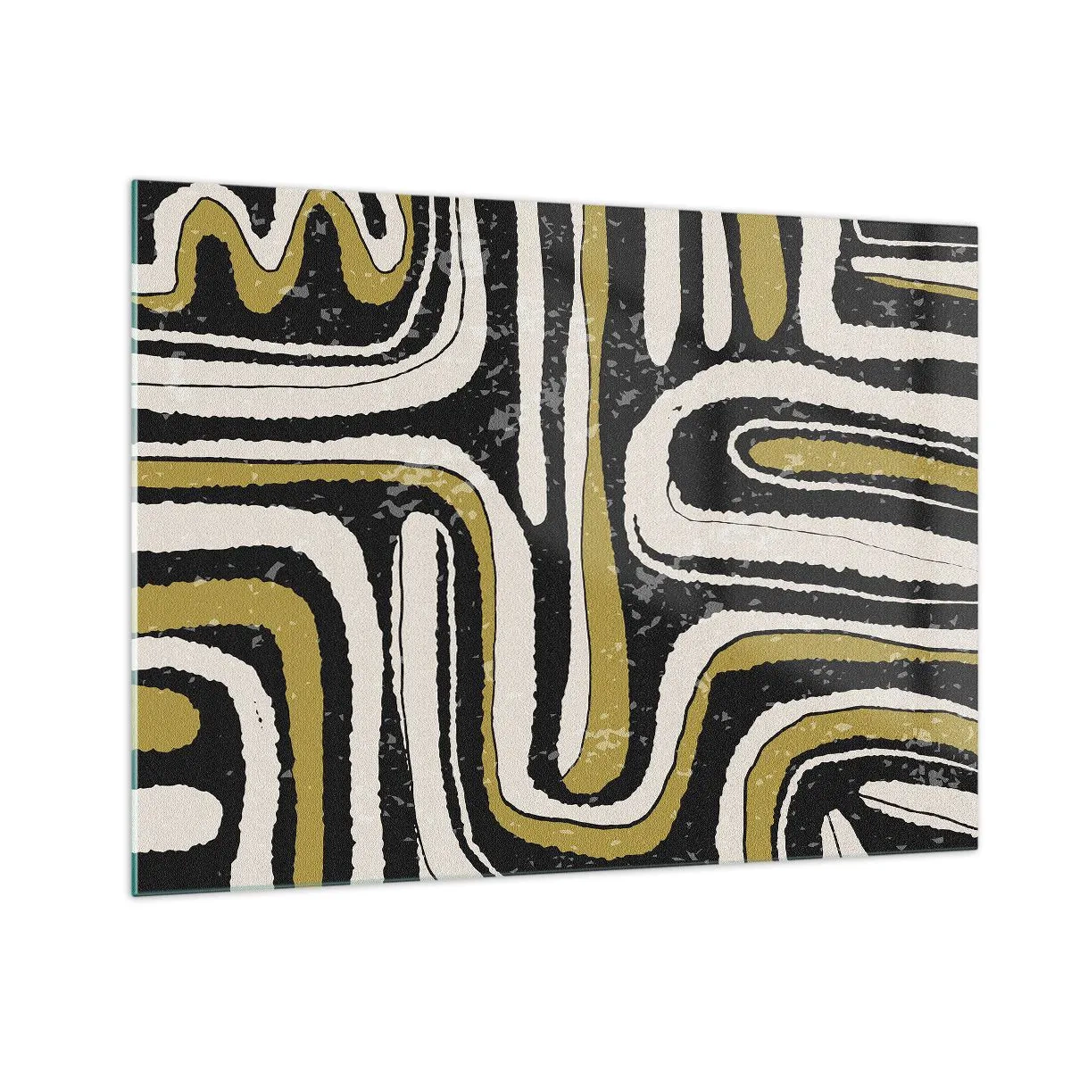 Glasbild - Bild auf glas - Abstrakte Muster in Schwarz, Weiß und Gold - 70x50cm - Komposition: Straßen und Gassen - Moderne Wanddekoration für Wohnzimmer und Schlafzimmer ARTTOR