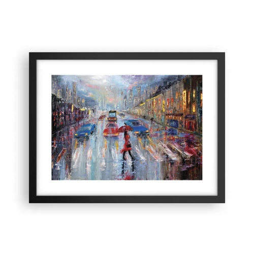 Poster in einem schwarzem Rahmen - Regnerischer Nachmittag in der Stadt - 40x30 cm