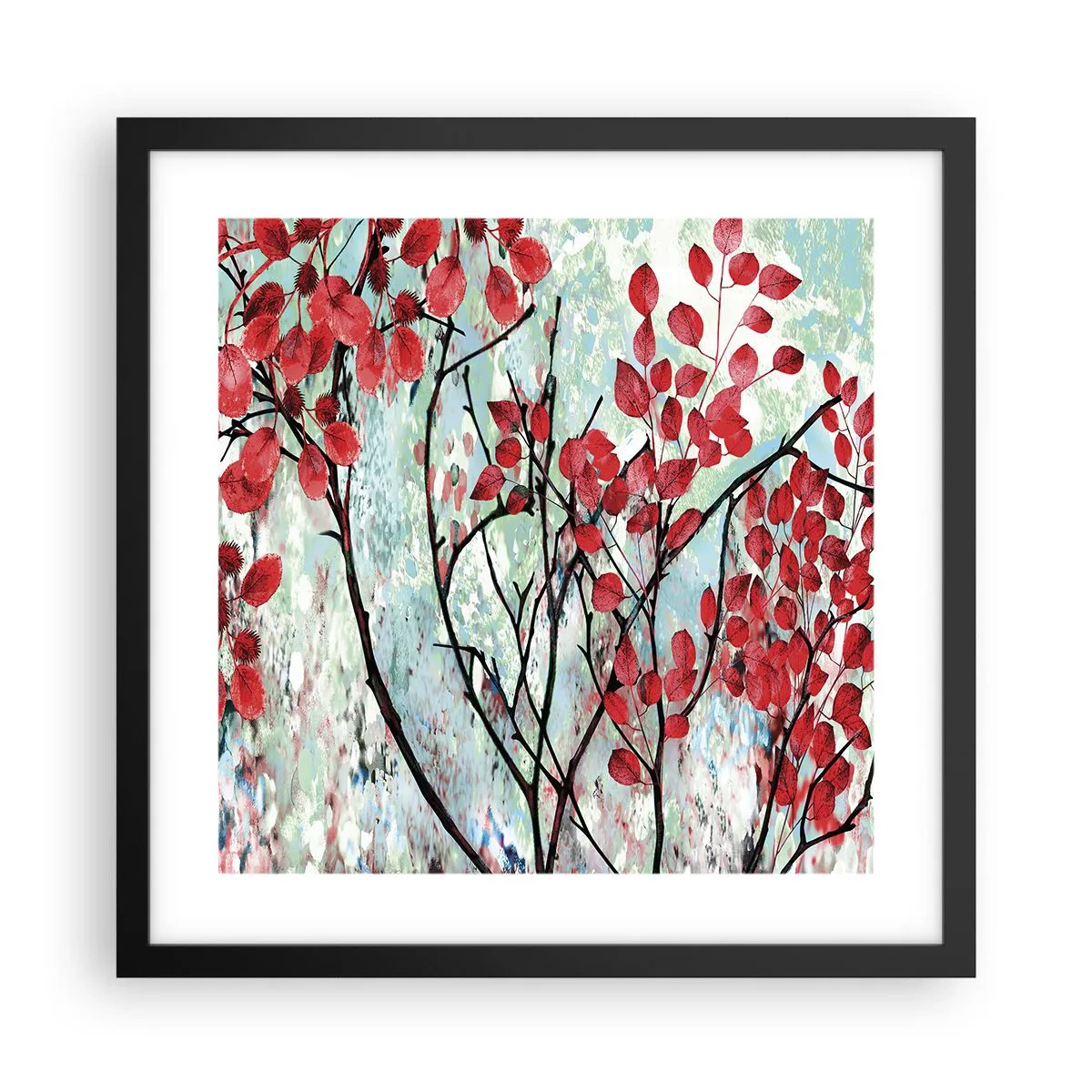 Poster in einem schwarzem Rahmen - Baum in Scharlachrot - 40x40 cm