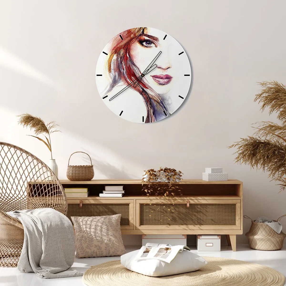 Wanduhr - Glasuhr - Aquarell-Illustration einer Frau mit ausdrucksstarkem Blick - 30x30cm - Vademecum - folge mir - Moderne Wanddekoration für Wohnzimmer, Küche und Schlafzimmer ARTTOR