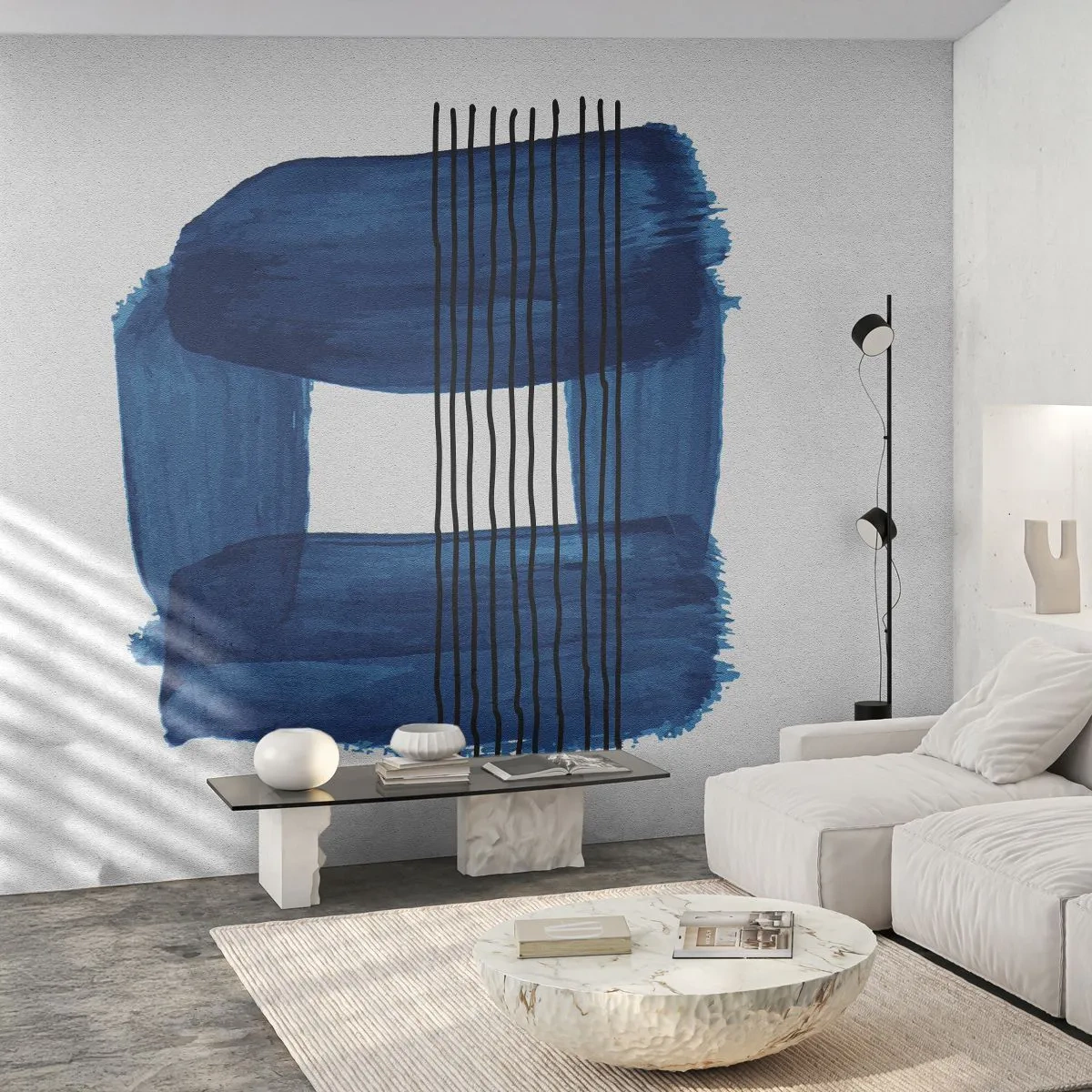 Fototapete Standard Eco - Blaue und schwarze Komposition - Abstraktion, Stück, Moderne Kunst - 450x315 cm