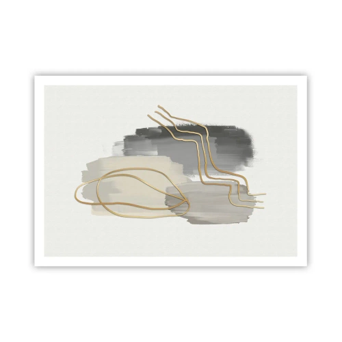 Poster - Abstrakte goldene Linien auf grauem Hintergrund - 100x70cm - Dauer und Bewegung - Moderne Wanddekoration für Wohnzimmer und Schlafzimmer ARTTOR