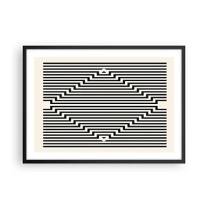 Poster in einem schwarzem Rahmen - Schwarze und weiße Linien erzeugen einen geometrischen Illusionseffekt - 70x50cm - Geometrische Illusion - Moderne Wanddekoration für Wohnzimmer und Schlafzimmer ARTTOR
