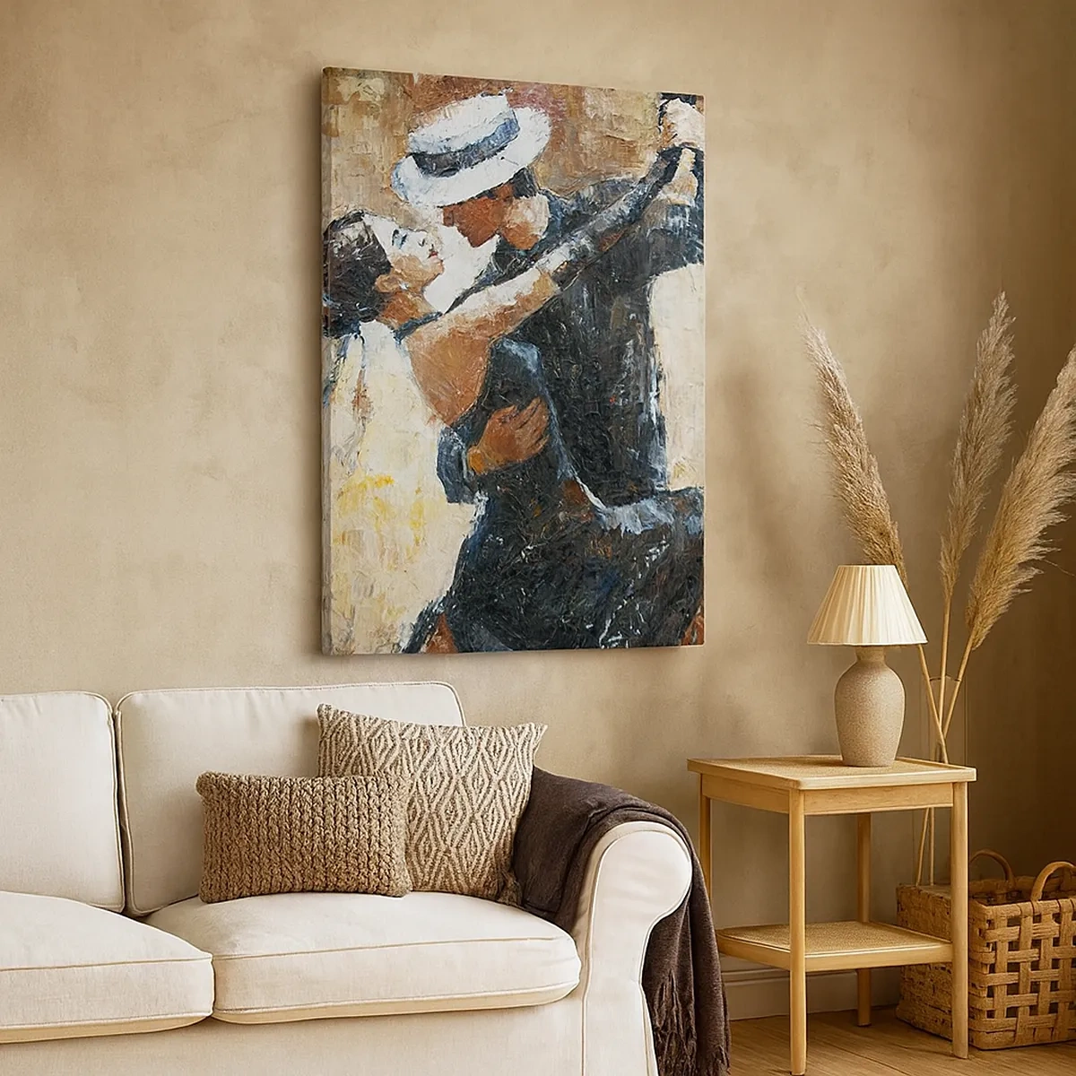 Bild auf Leinwand - Leinwandbild - Ein Paar tanzt Tango in einem romantischen, eleganten Stil - 50x70cm - A la Rudolf Valentino - Moderne Wanddekoration für Wohnzimmer und Schlafzimmer ARTTOR
