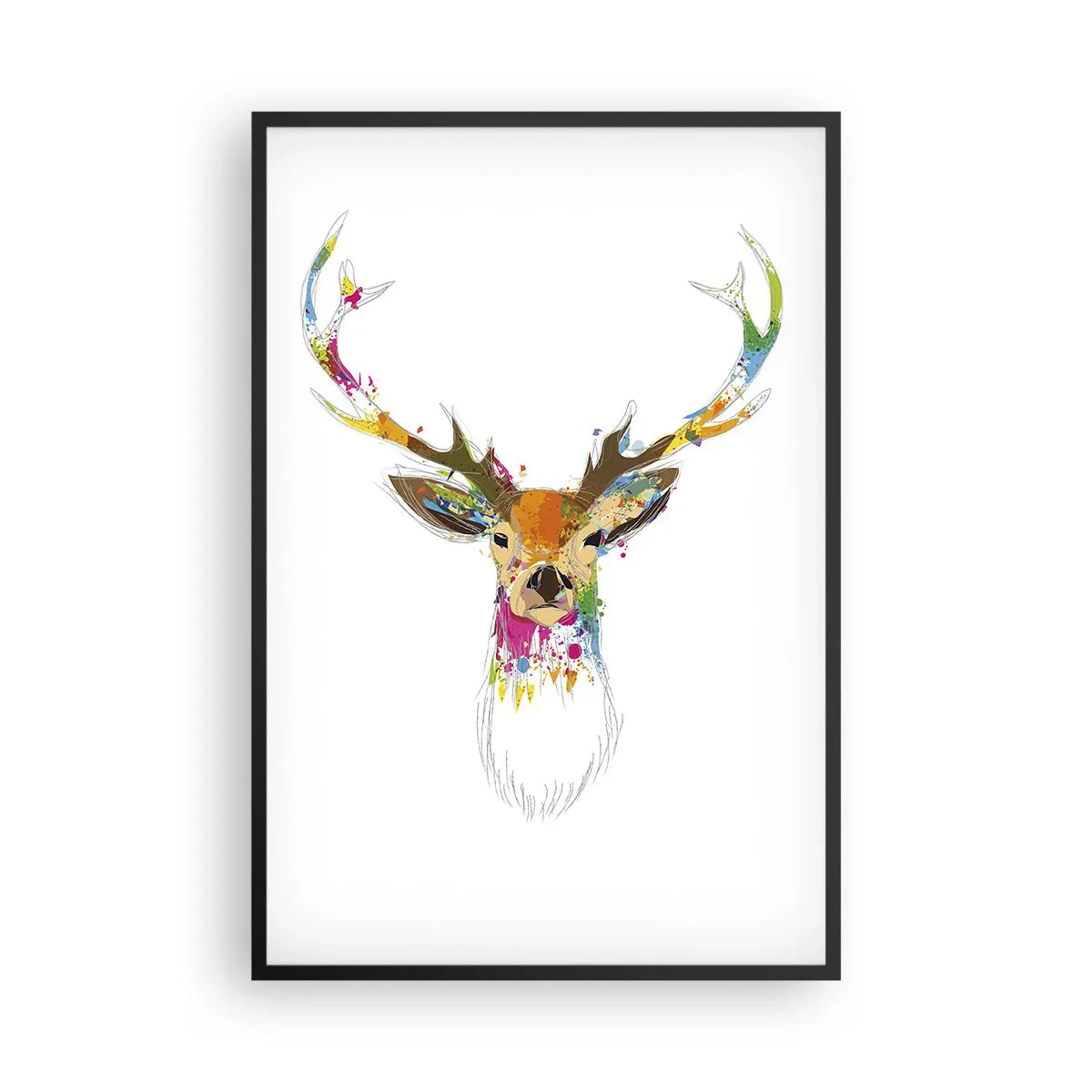 Poster in einem schwarzem Rahmen - Ein mildes Reh in Farbe getaucht - 61x91 cm