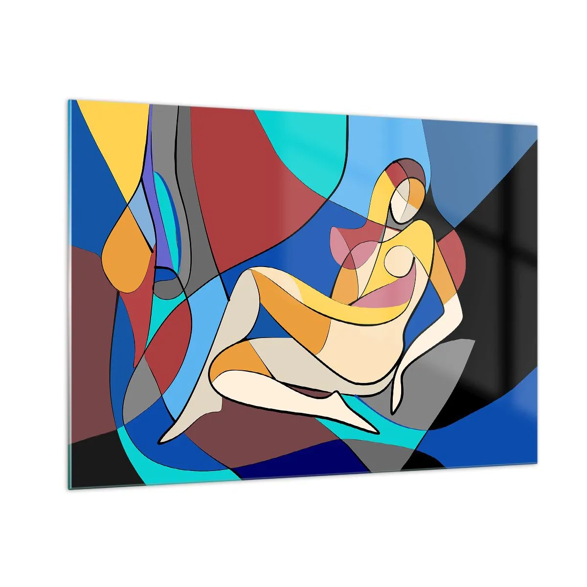 Glasbild - Bild auf glas - Kubistische Frau in einer abstrakten Komposition - 100x70cm - Kubistischer Akt - Moderne Wanddekoration für Wohnzimmer und Schlafzimmer ARTTOR