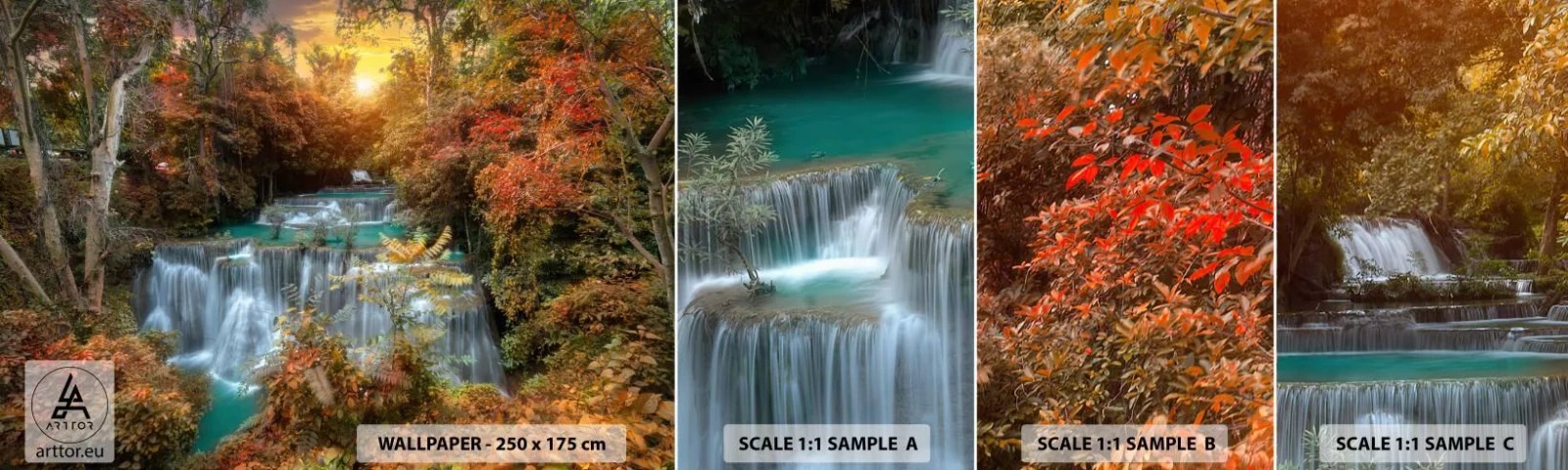 Fototapeten Muster Selbstklebend Deluxe Sticker - Versteckter Schatz des Waldes - Landschaft, Wasserfall, Wald - 100x30 cm