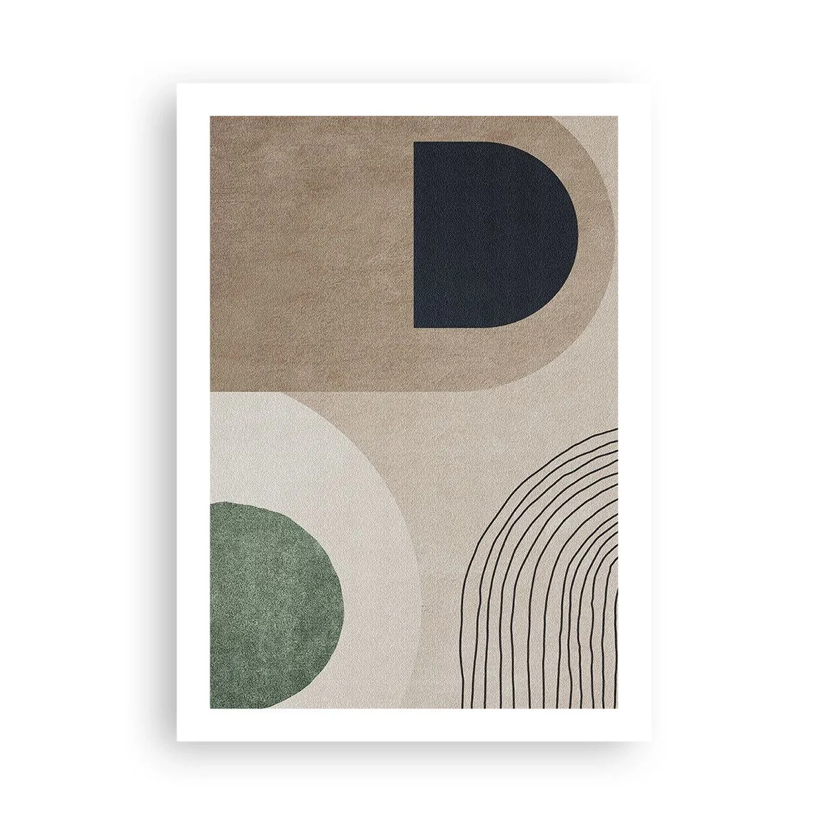 Poster - Geometrische Abstraktion in Beige-, Grün- und Schwarztönen - 50x70cm - Sanftheit des Ovals - Moderne Wanddekoration für Wohnzimmer und Schlafzimmer ARTTOR