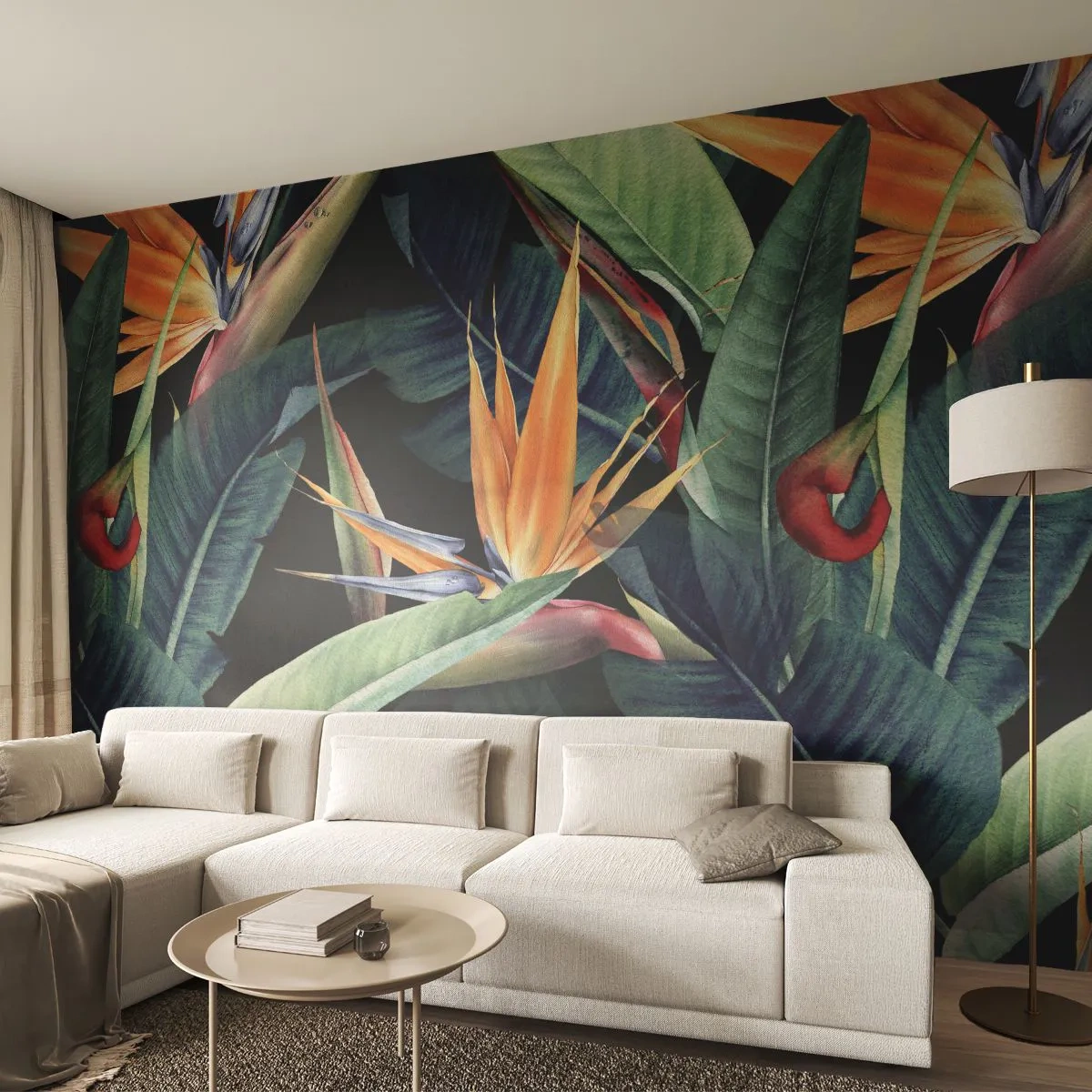 Fototapete Premium Sand - Flammende Blumen der Tropen - Strelitzia Royal, Blume, Afrika - 300x210 cm