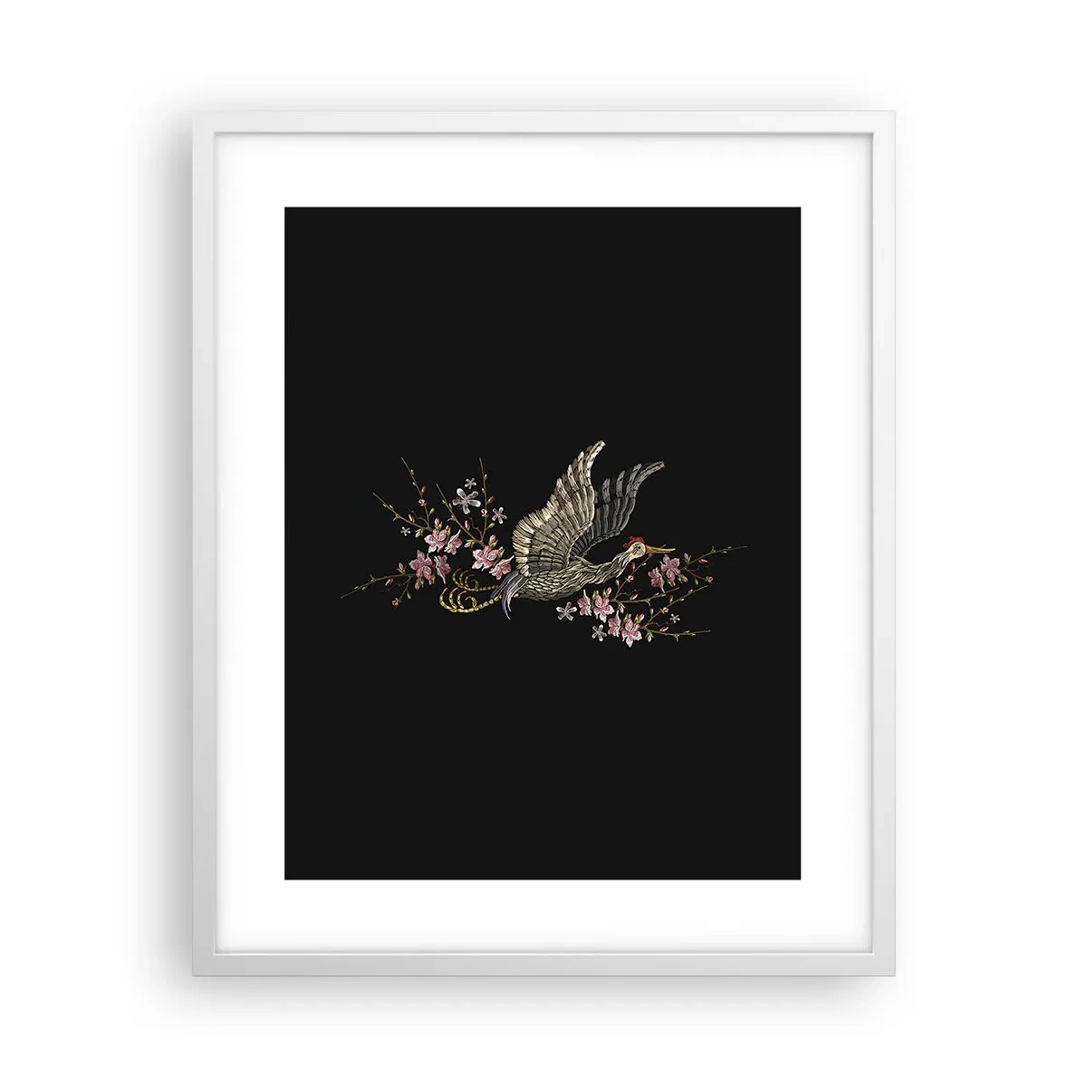 Poster in einem weißen Rahmen - Exotischer gestickter Vogel - 40x50 cm