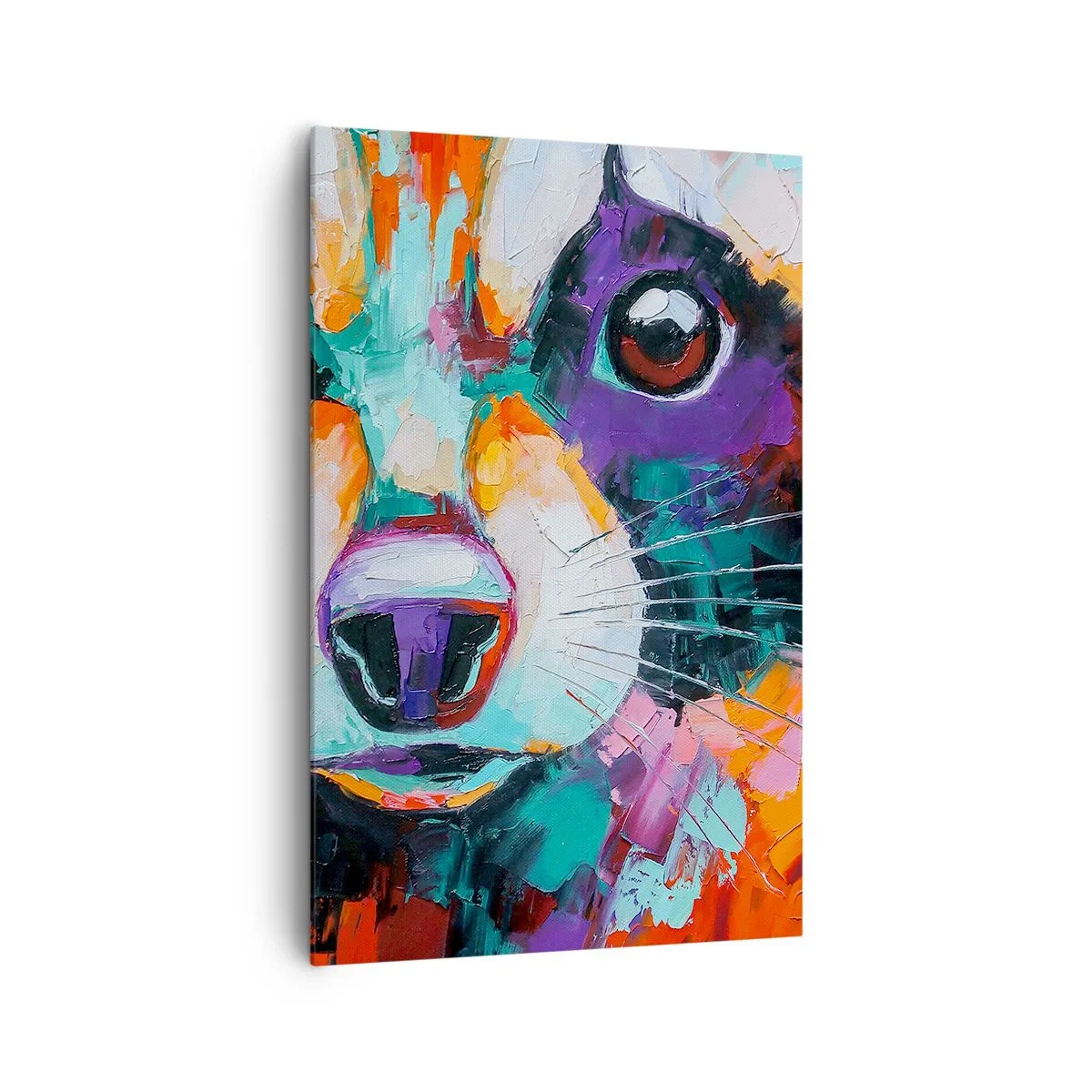 Bild auf Leinwand - Leinwandbild - Ein farbenfrohes Porträt eines Waschbären im Stil der expressiven Malerei. - 80x120cm - Nur gute Emotionen - Moderne Wanddekoration für Wohnzimmer und Schlafzimmer ARTTOR