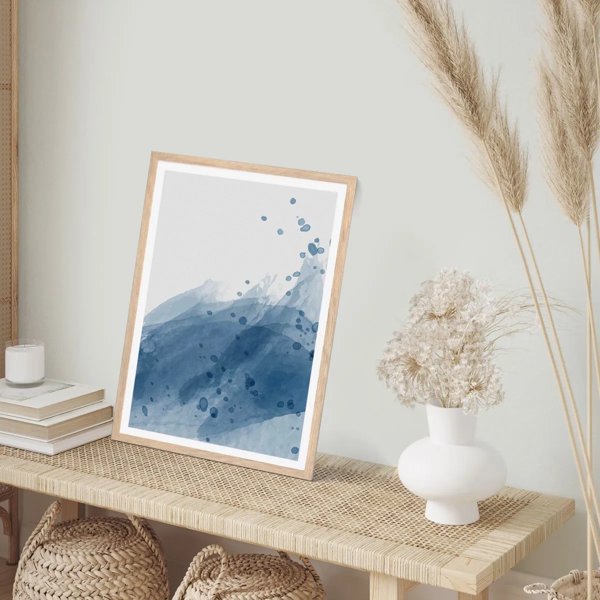 Poster in einem Rahmen aus heller Eiche - Blauer Tüll - 50x70 cm