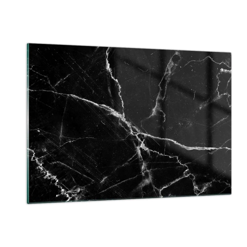 Glasbild - Bild auf glas - Schwarze Marmoroberfläche mit hellen Adern - 120x80cm - Geheimleben des Steins - Moderne Wanddekoration für Wohnzimmer und Schlafzimmer ARTTOR