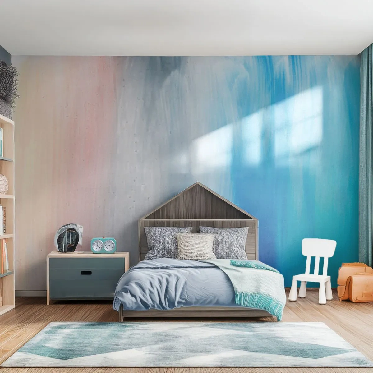 Fototapete Premium Sand - Streifen in Pastellfarben, die in Blau und Türkis übergehen - 100x70cm - Elemente: Luft - Moderne Wanddekoration für Wohnzimmer und Schlafzimmer ARTTOR
