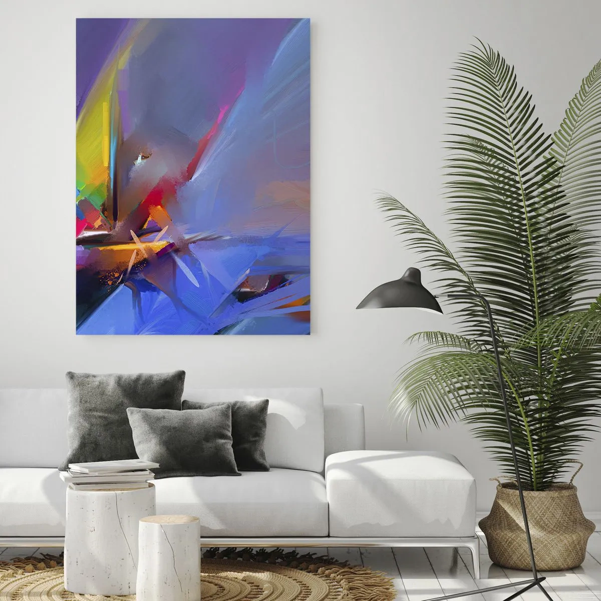 Glasbild - Bild auf glas - Abstrakte Komposition mit intensiven Farben - 80x120cm - Propeller wie ein Vogel - Moderne Wanddekoration für Wohnzimmer und Schlafzimmer ARTTOR