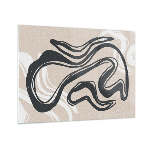 Glasbild - Bild auf glas - Ausdrucksstarke schwarze Linie auf beigem Hintergrund im abstrakten Stil. - 70x50cm - Vervielfachter Ausdruck - Moderne Wanddekoration für Wohnzimmer und Schlafzimmer ARTTOR