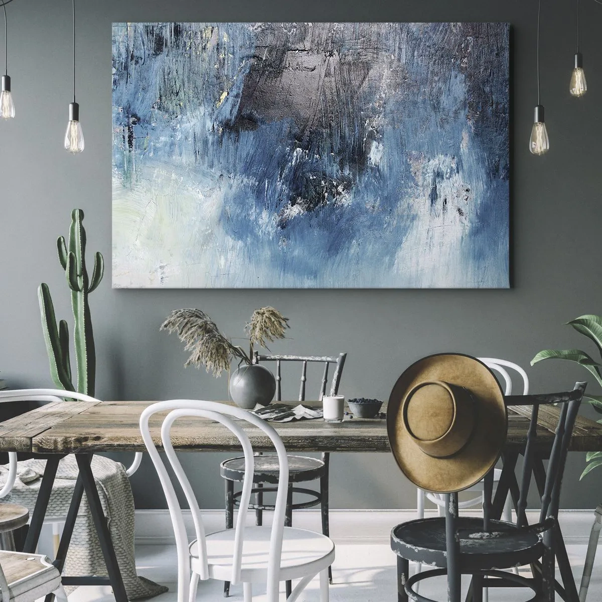 Bild auf Leinwand - Leinwandbild - Abstrakte Pinselstriche in Blautönen - 120x80cm - Rhapsodie in Blau - Moderne Wanddekoration für Wohnzimmer und Schlafzimmer ARTTOR