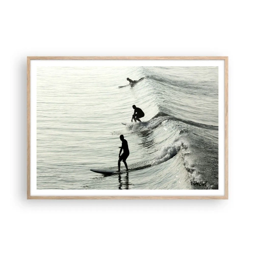 Poster in einem Rahmen aus heller Eiche - Gegen die Welle - 100x70 cm