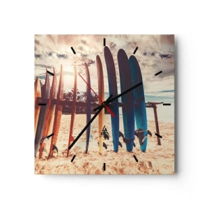 Wanduhr - Glasuhr - Surfbretter am Strand bei Sonnenuntergang - 30x30cm - Gute Nacht bis morgen - Moderne Wanddekoration für Wohnzimmer und Schlafzimmer ARTTOR