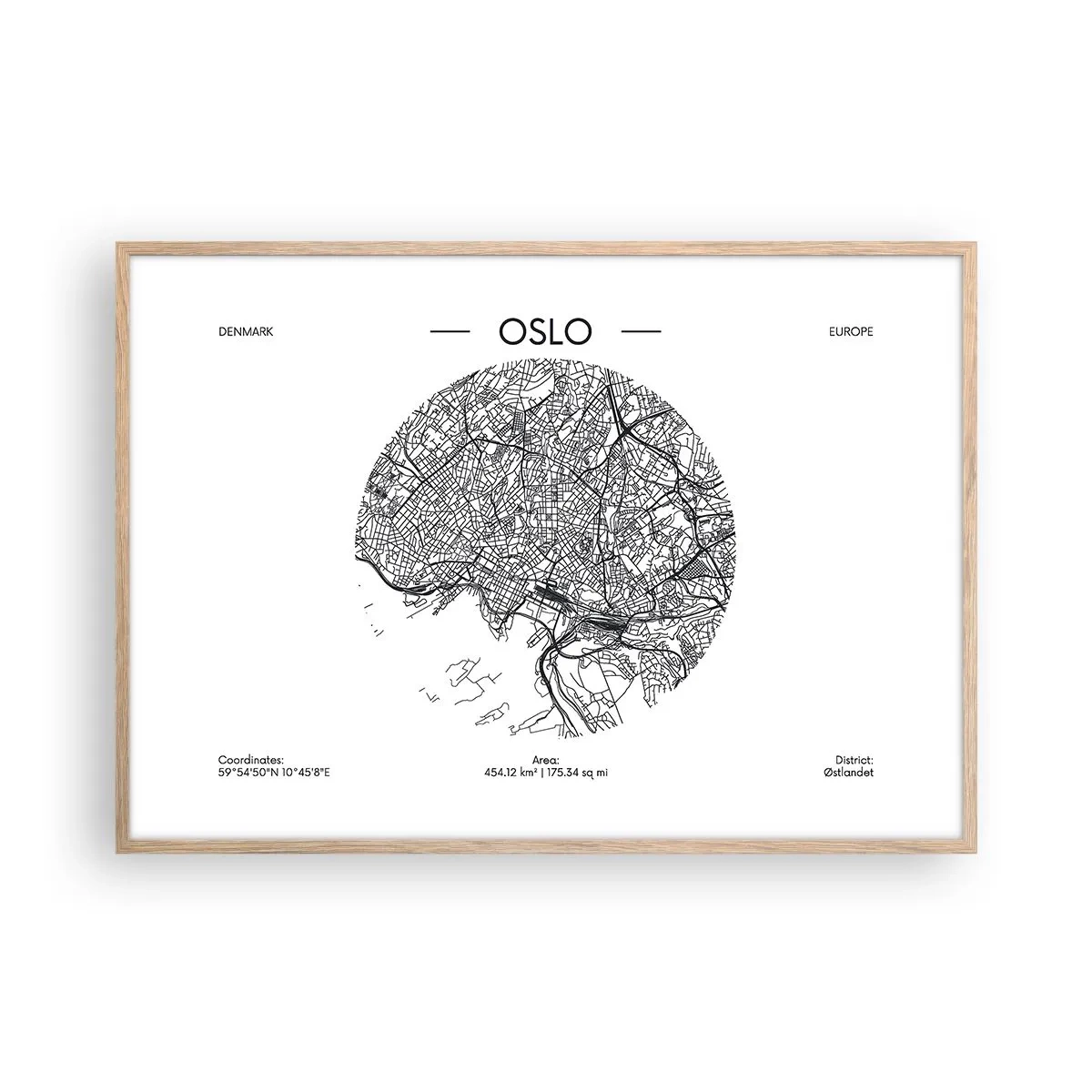 Poster in einem Rahmen aus heller Eiche - Anatomie von Oslo - 100x70 cm