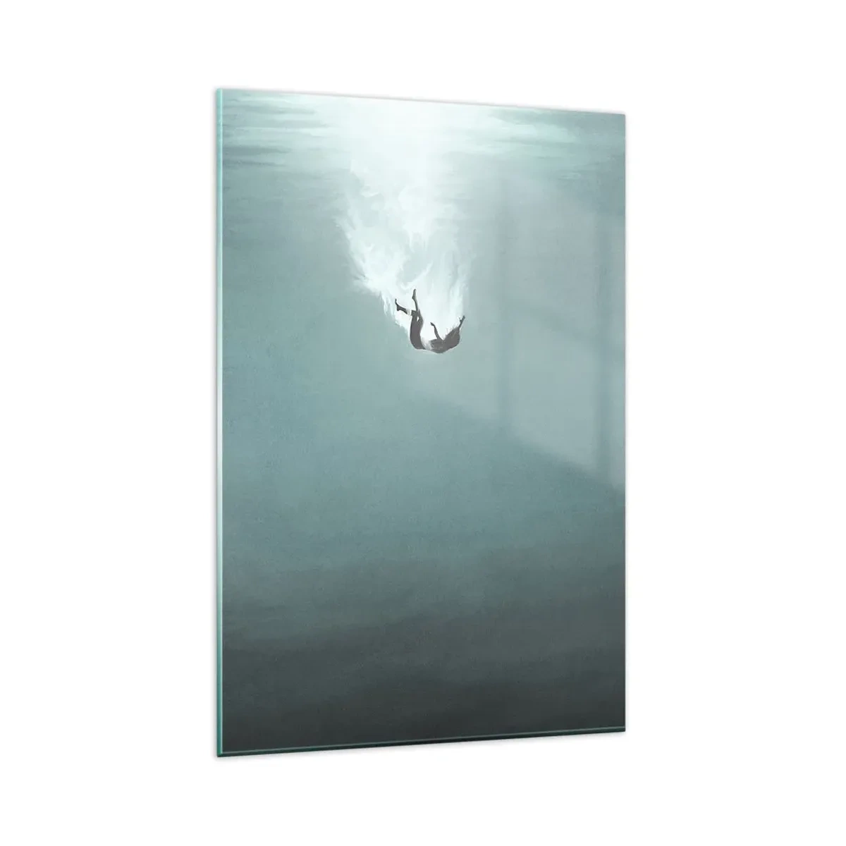 Glasbild - Bild auf glas - Eine Figur, eingetaucht in tiefes, türkisfarbenes Wasser - 80x120cm - In den Armen des Ozeans - Moderne Wanddekoration für Wohnzimmer und Schlafzimmer ARTTOR