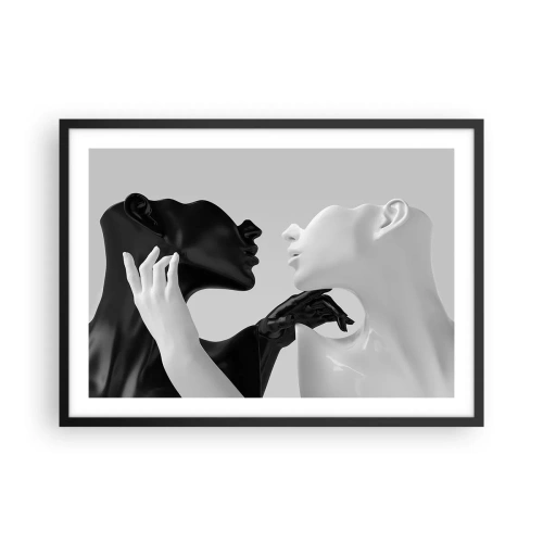 Poster in einem schwarzem Rahmen - Schwarz-weiße Silhouetten in dynamischer Nahaufnahme - 70x50cm - Anziehung - Begierde - Moderne Wanddekoration für Wohnzimmer und Schlafzimmer ARTTOR