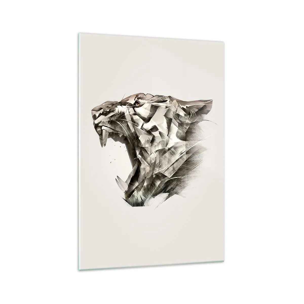 Glasbild - Bild auf glas - Abstraktes Bild eines Tigers in Beigetönen - 70x100cm - Du weißt schon wer das Sagen hat - Moderne Wanddekoration für Wohnzimmer und Schlafzimmer ARTTOR