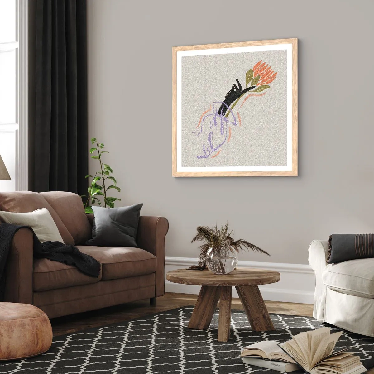 Poster in einem Rahmen aus heller Eiche - Schwesterliche Berührung - 30x30 cm