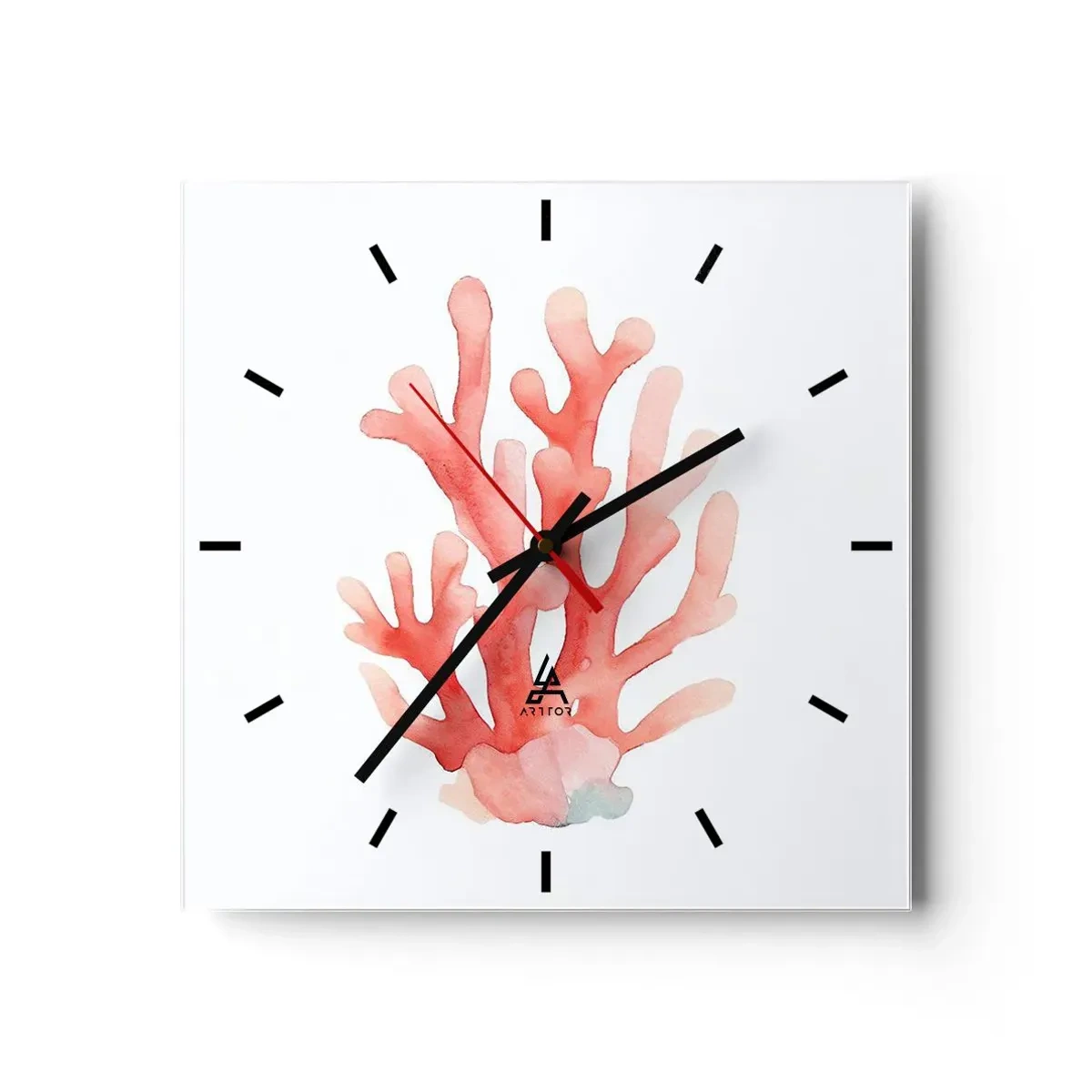 Wanduhr - Glasuhr - Korallenfarbene Koralle - 40x40 cm