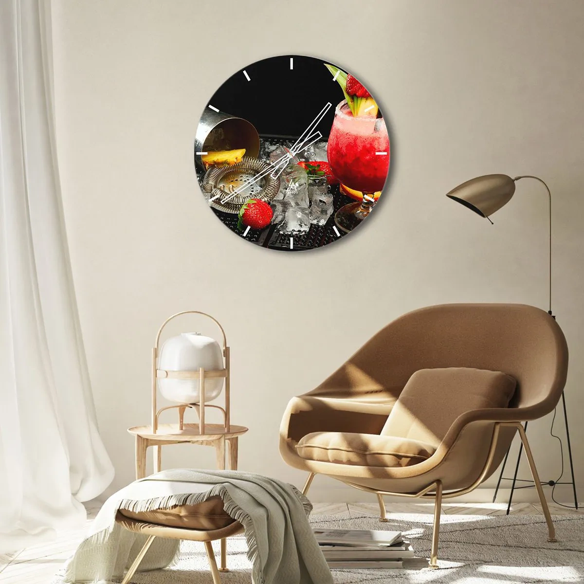 Wanduhr - Glasuhr - Erdbeercocktail mit Toppings und Crushed Ice - 30x30cm - Zaubern Sie einen Geschmack - Moderne Wanddekoration für Wohnzimmer, Küche und Schlafzimmer ARTTOR
