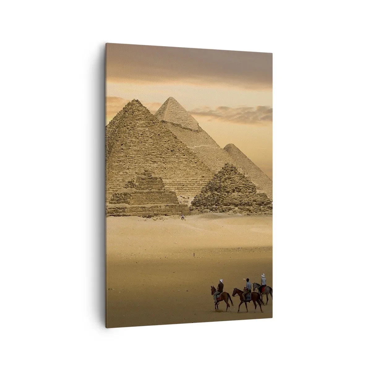 Bild auf Leinwand - Leinwandbild - Pyramiden in Ägypten bei Sonnenuntergang mit Reitern auf Pferden - 80x120cm - Seit Tausenden von Jahren keine Veränderung - Moderne Wanddekoration für Wohnzimmer und Schlafzimmer ARTTOR