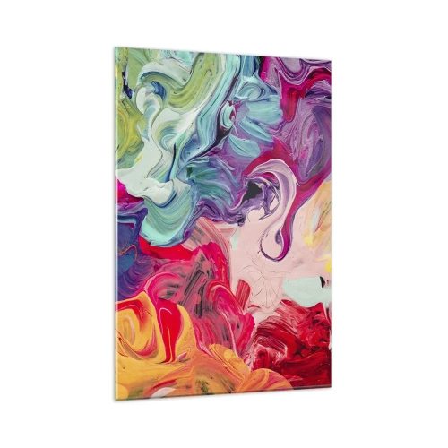 Glasbild - Bild auf glas - Eine abstrakte Komposition mit lebendigen, wirbelnden Farben und einer dynamischen Struktur. - 80x120cm - Die Geburt der Farben - Moderne Wanddekoration für Wohnzimmer und Schlafzimmer ARTTOR