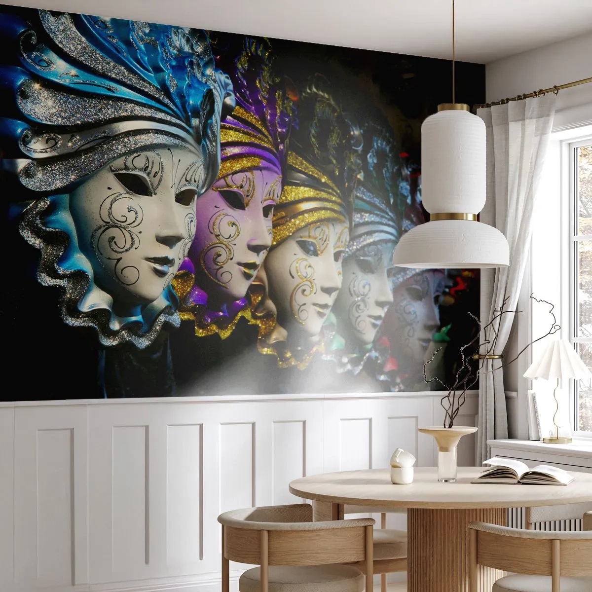Fototapete Premium Sand - Geheimnis in Gold und Silber - Venezianische Maske, Venedig, Karneval - 350x256 cm