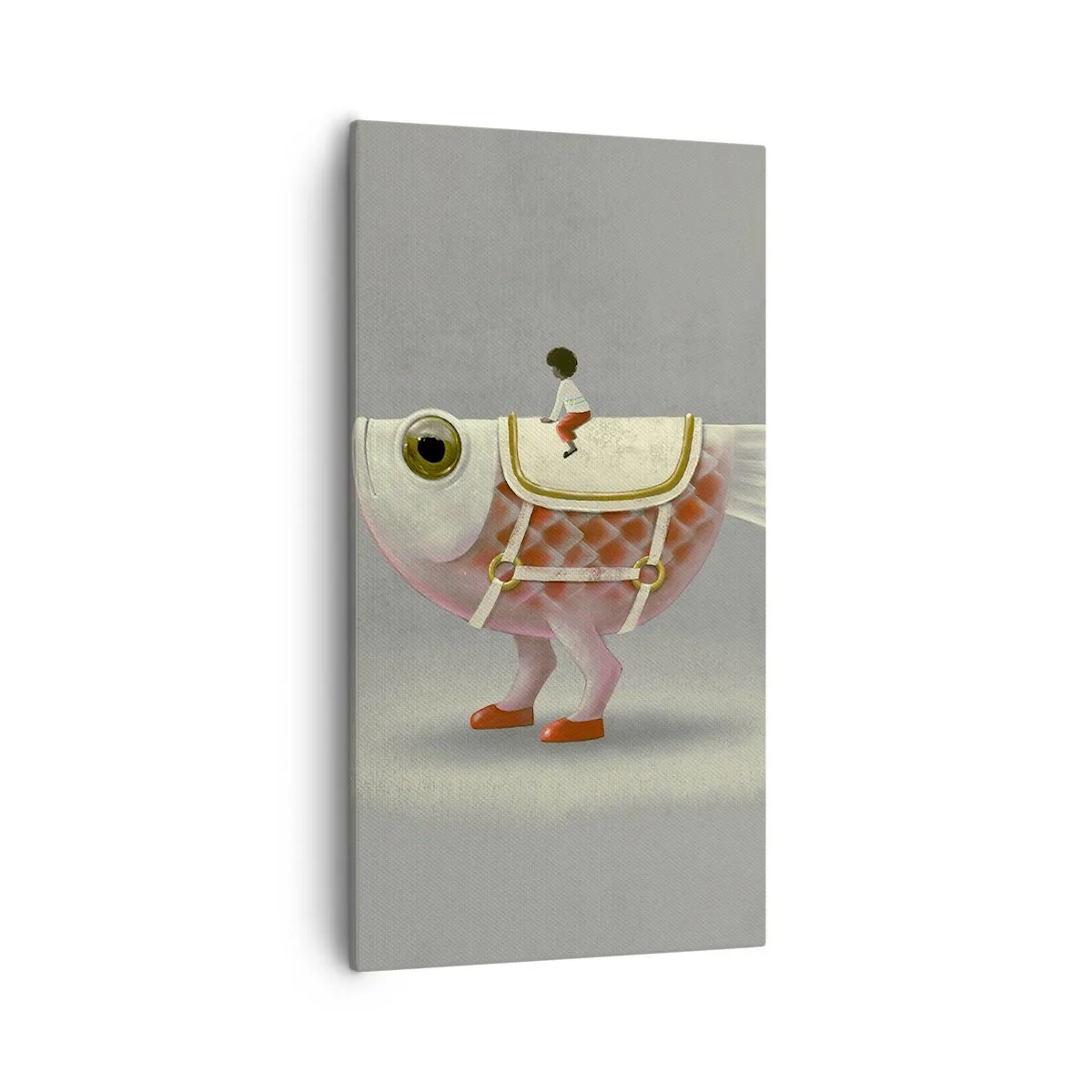 Bild auf Leinwand - Leinwandbild - Reiter auf einem surrealen Fisch - 55x100 cm
