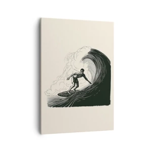 Bild auf Leinwand - Leinwandbild - Schwarz-Weiß-Grafik eines Surfers, der auf einer Welle reitet - 50x70cm - König der Welle - Moderne Wanddekoration für Wohnzimmer und Schlafzimmer ARTTOR