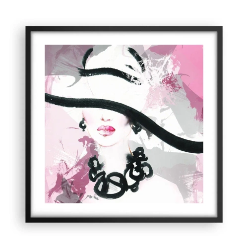 Poster in einem schwarzem Rahmen - Bildnis einer Dame in Schwarz und Pink - 50x50 cm