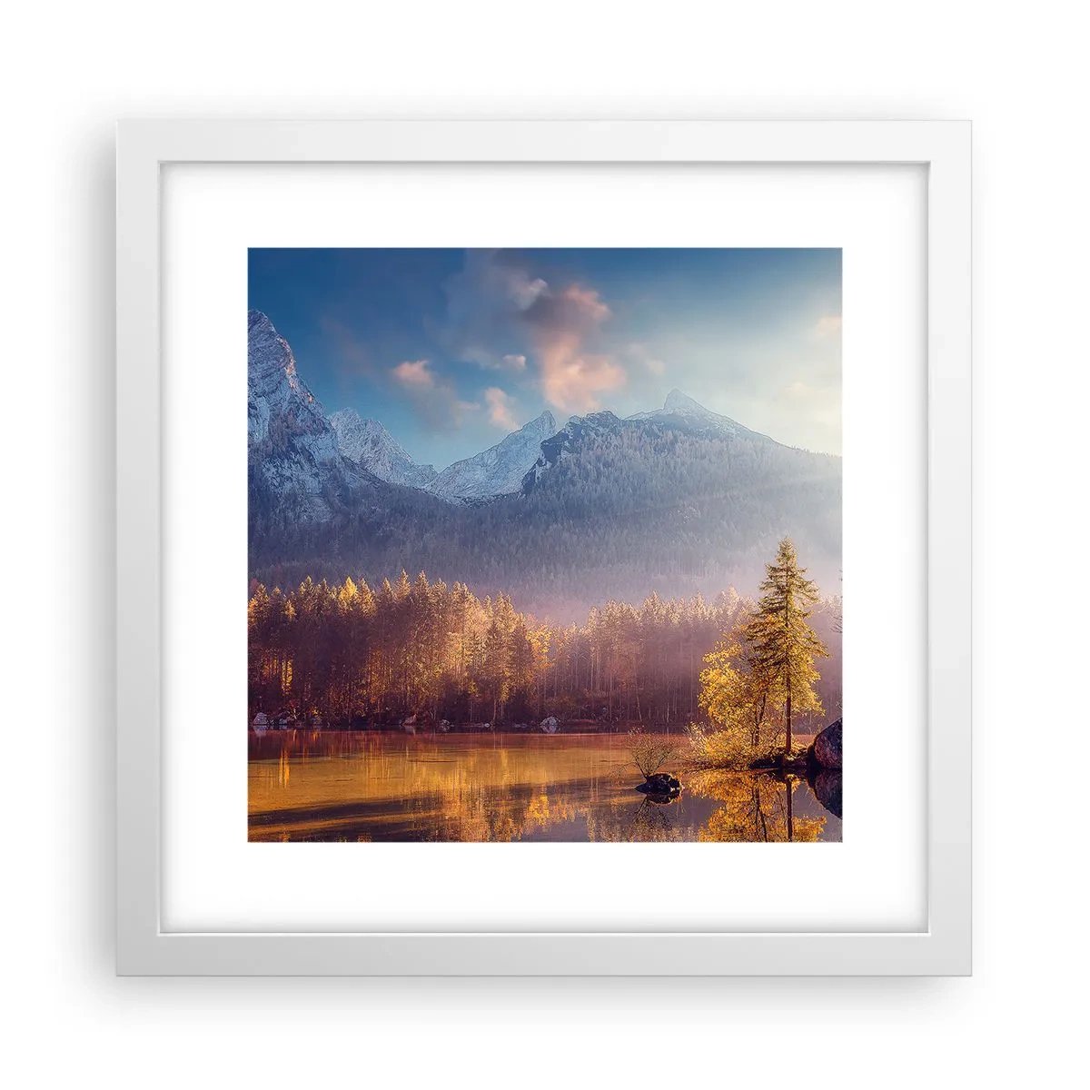 Poster in einem weißen Rahmen - In den Bergen und Tälern - 30x30 cm