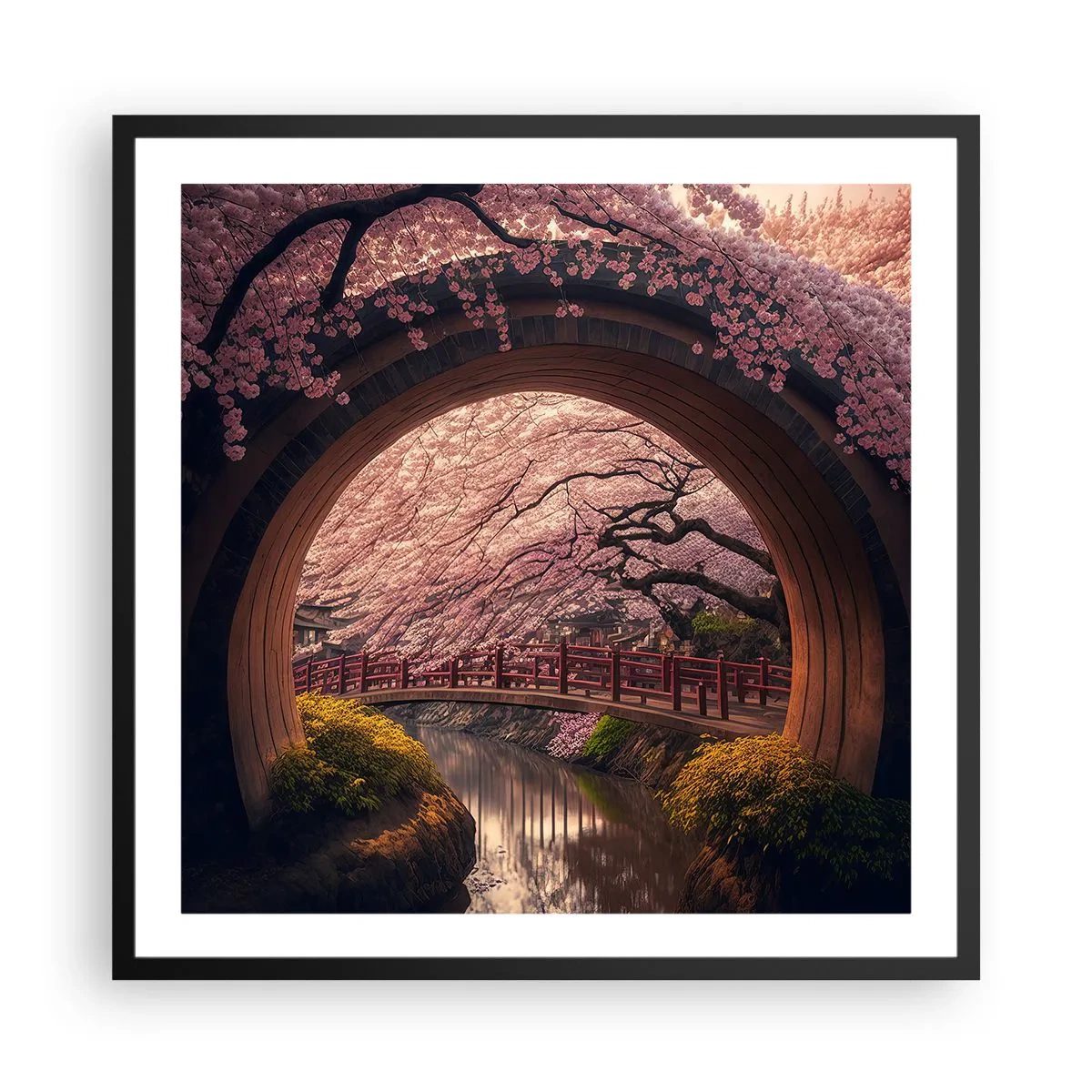 Poster in einem schwarzem Rahmen - Japanischer Frühling - 60x60 cm