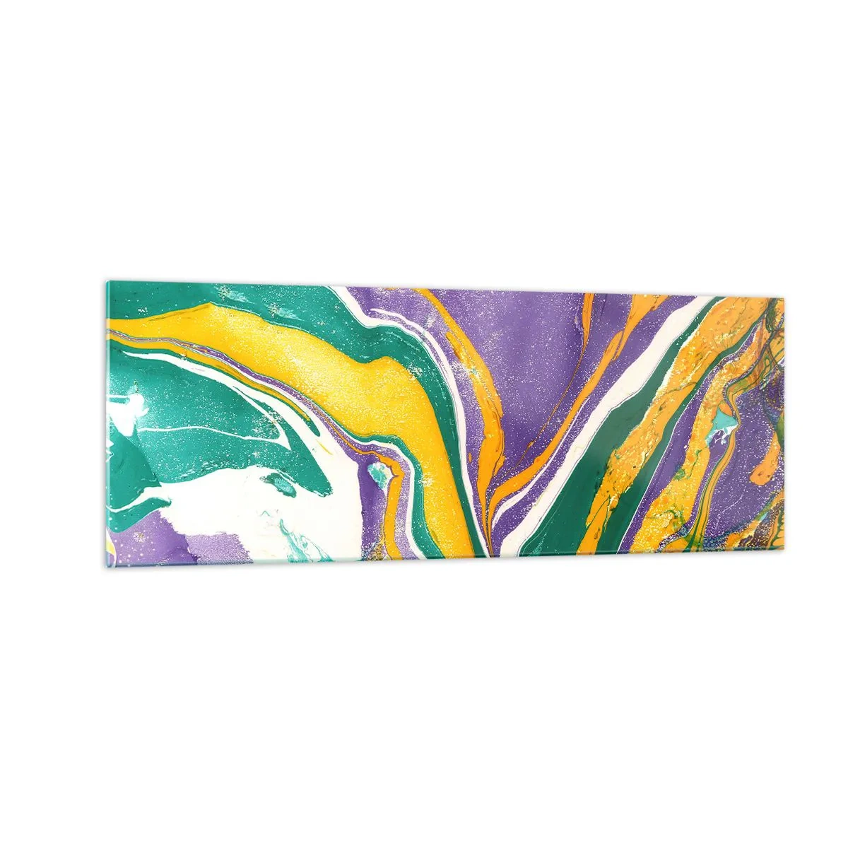 Glasbild - Bild auf glas - Abstraktes Marmormuster in lebendigen Farben - 140x50cm - Farbwellen - Moderne Wanddekoration für Wohnzimmer und Schlafzimmer ARTTOR