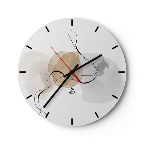 Wanduhr - Glasuhr - Abstrakte Pastellflecken und schwarze Linien auf weißem Hintergrund - 30x30cm - Luftperlen - Moderne Wanddekoration für Wohnzimmer, Küche und Schlafzimmer ARTTOR