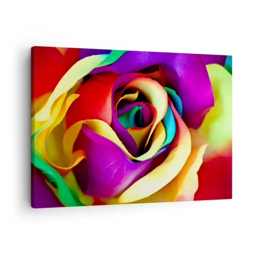 Bild auf Leinwand - Leinwandbild - Eine bunte Rose in Regenbogenfarben - 70x50cm - Es ist unmöglich - Moderne Wanddekoration für Wohnzimmer und Schlafzimmer ARTTOR