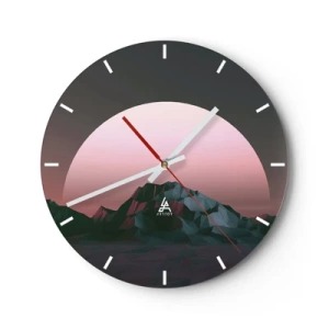 Wanduhr - Glasuhr - Eine Berglandschaft mit einem rosa Sonnenuntergang im Hintergrund - 30x30cm - In einer Nachbargalaxie - Moderne Wanddekoration für Wohnzimmer, Küche und Schlafzimmer ARTTOR
