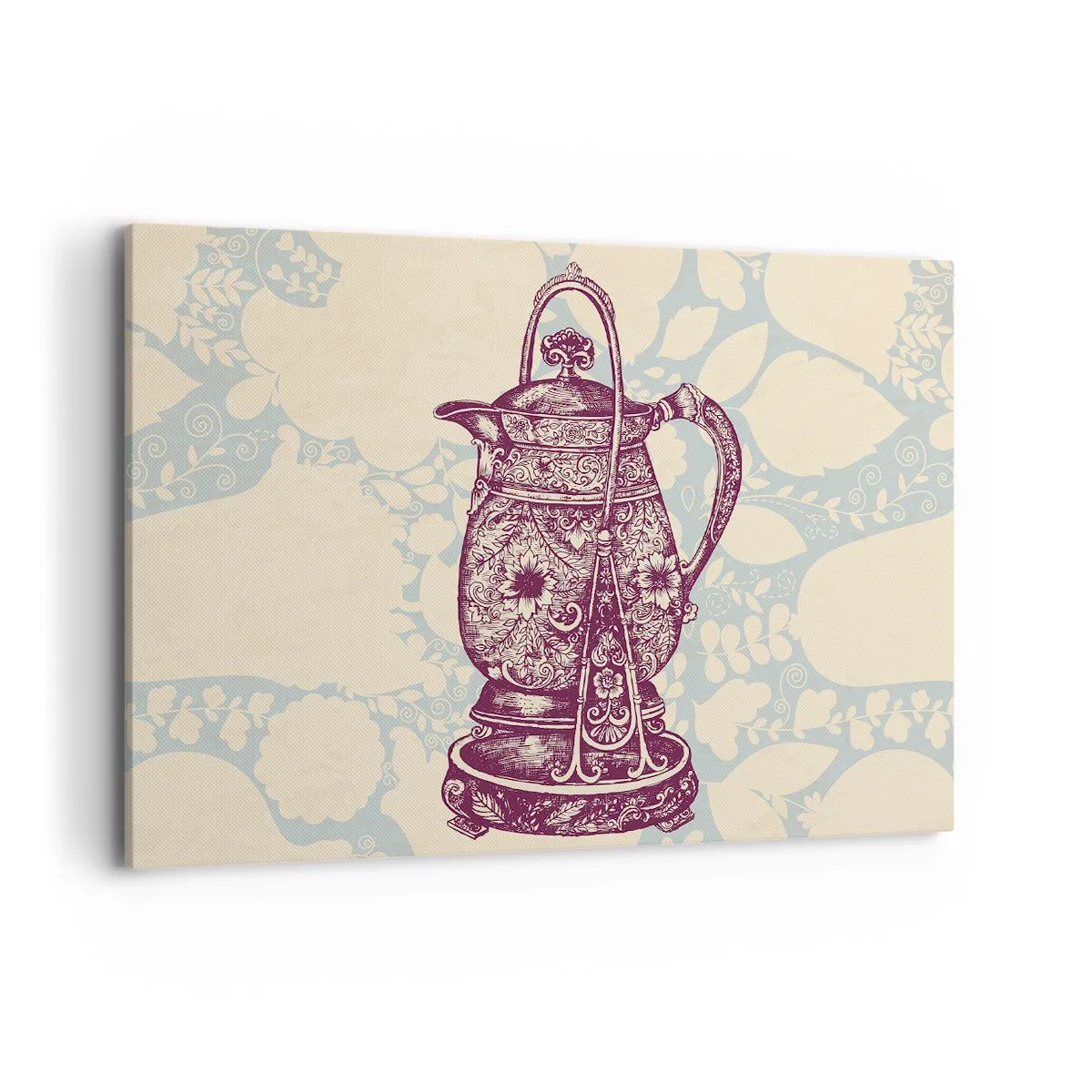 Bild auf Leinwand - Leinwandbild - Stilisierter Krug mit Ornamenten auf floralem Hintergrund - 100x70cm - Schönheit des Alltags - Moderne Wanddekoration für Wohnzimmer und Schlafzimmer ARTTOR