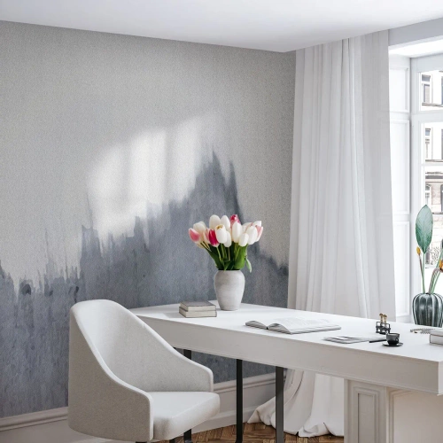 Fototapete Premium Canvas - Abstrakte graue Komposition im minimalistischen Stil - 100x70cm - Mysteriöse Aufzeichnung - Moderne Wanddekoration für Wohnzimmer und Schlafzimmer ARTTOR