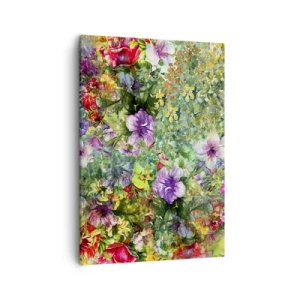 Bild auf Leinwand - Leinwandbild - Ein buntes Blumenarrangement auf grünem Hintergrund - 50x70cm - In Blumen für das Verderben - Moderne Wanddekoration für Wohnzimmer und Schlafzimmer ARTTOR