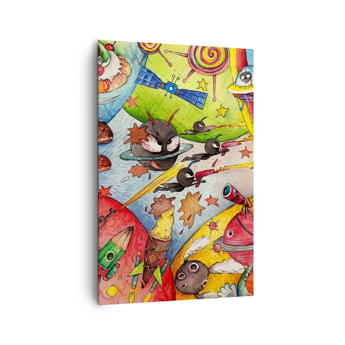 Bild auf Leinwand - Leinwandbild - Eine bunte Weltraumszene voller Kinder und Raumschiffe - 80x120cm - Tolles Weltraumabenteuer - Moderne Wanddekoration für Wohnzimmer und Schlafzimmer ARTTOR