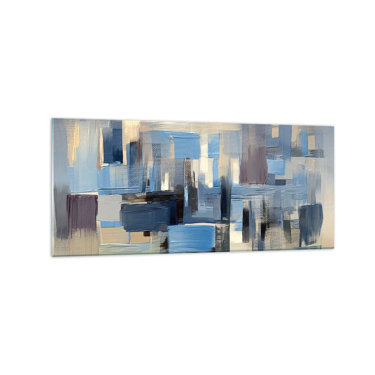 Glasbild - Bild auf glas - Geometrische Formen in Blau- und Beigetönen - 120x50cm - Blaue Konstruktion - Moderne Wanddekoration für Wohnzimmer und Schlafzimmer ARTTOR